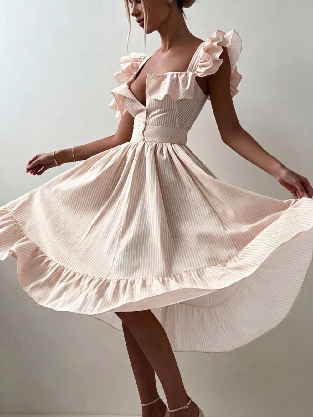 Baby Pink Casual Women's Striped Dress - Picture 7 of 8